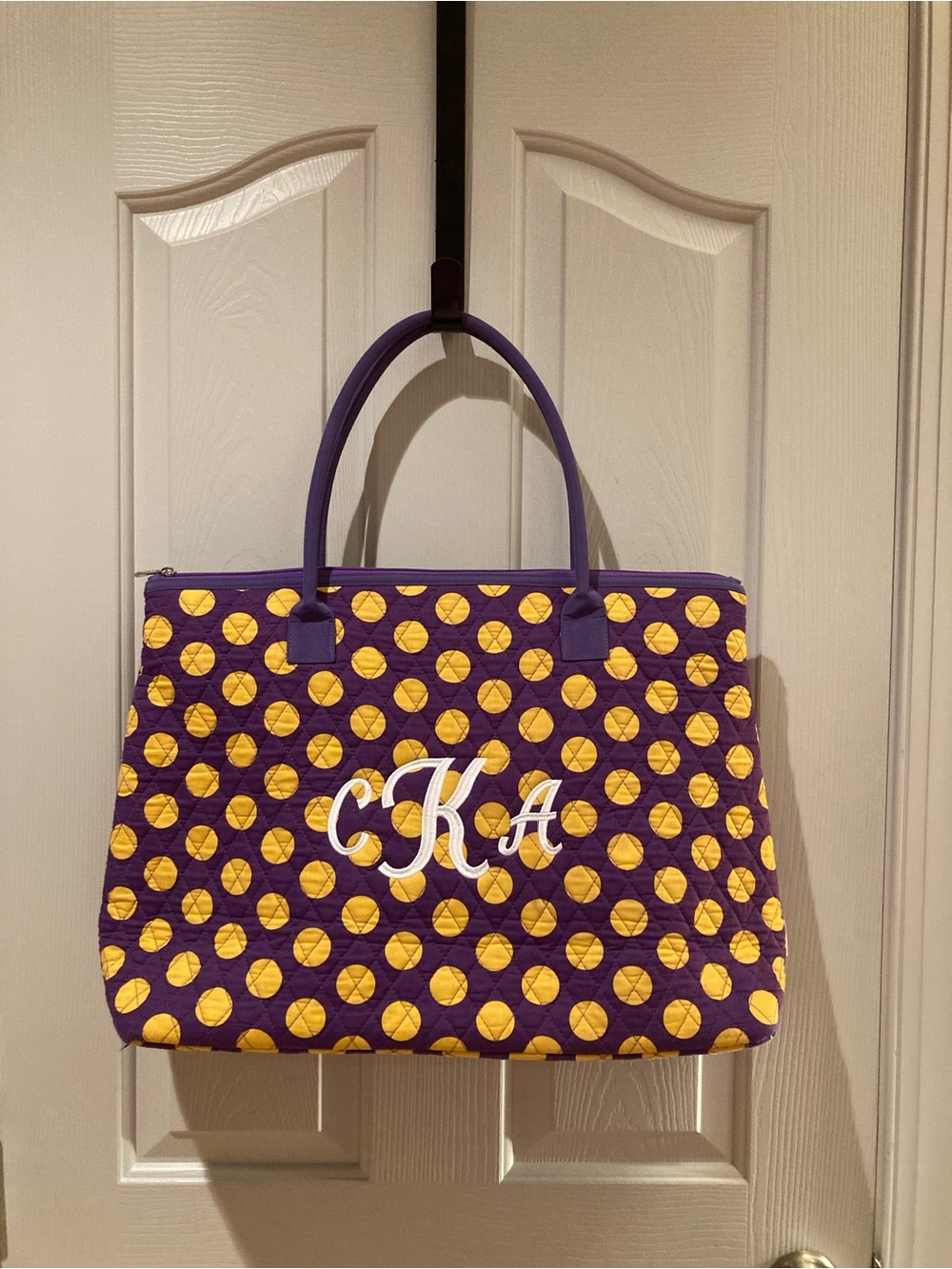 Purple and Yellow Quilted Tote Bag with Monogram